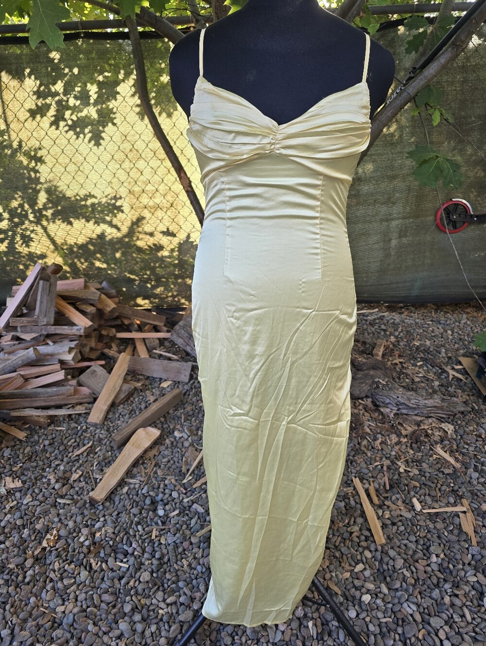 Butter Yellow Satin Slip Maxi Dress Y2K Late 90s Vintage Romancore Soft Girl